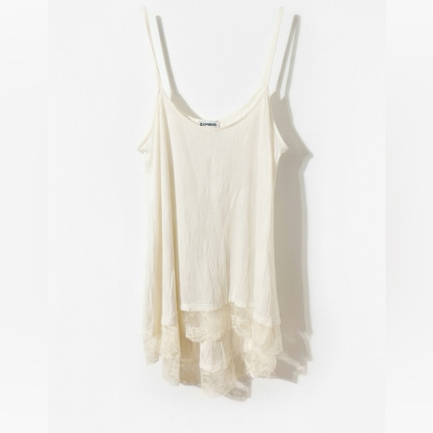 Express Hi Lo Laced Hem Scoop Neck Sleeveless Cami Tee Blouse Loose Fitting